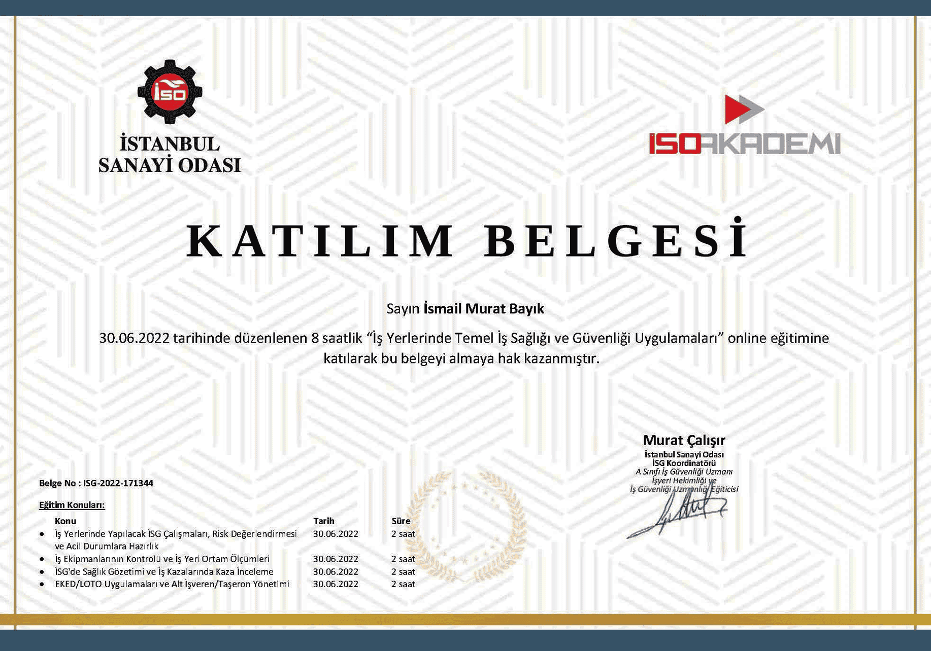İSO İSG EĞİTİM -CERT